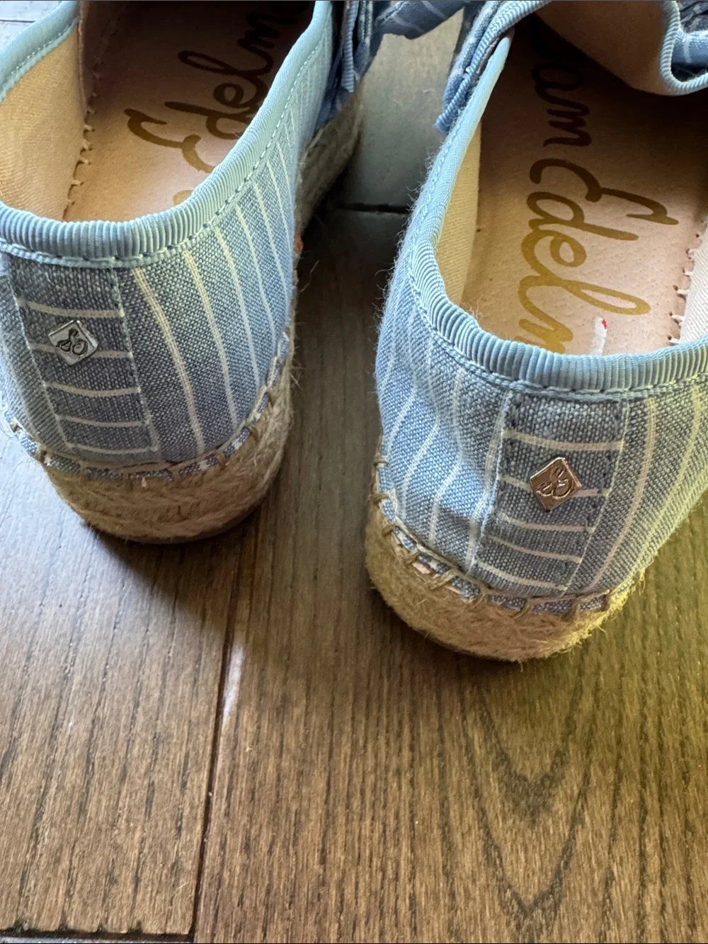 Sam Edelman Light Blue and White Striped Bow Espadrille Flats, size 6